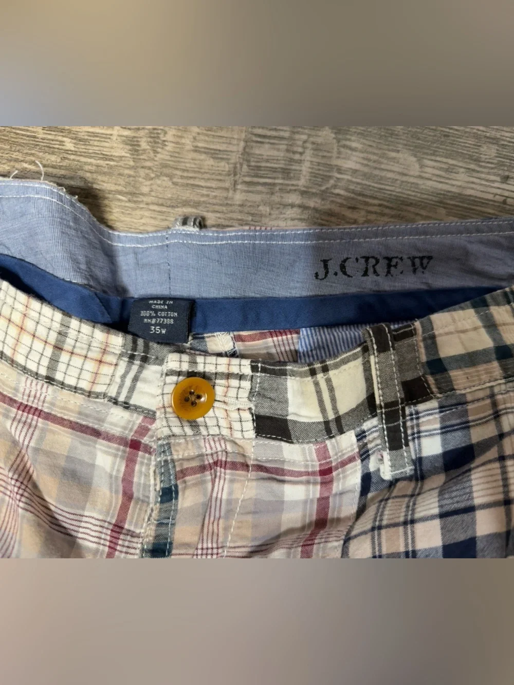 J. Crew Men's Patchwork Plaid Cotton Shorts - Navy/Beige/Black